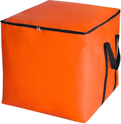verhuistas, oranje, 66 x 66 x 66 cm, 280 liter, opvouwbare grote opbergzak met lip en handgrepen, verpakkingsdoos
