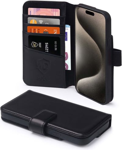 MobyDefend Hoesje - Geschikt voor iPhone 15 Pro Max - Luxe Leren Wallet Bookcase - Zwart