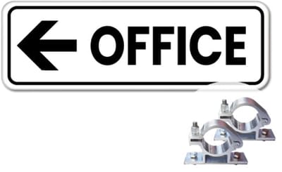Bord Office pijl links - Weerbestendig Aluminium - 40x15 cm - Bevestiging: Met paalbeugels Ø48mm