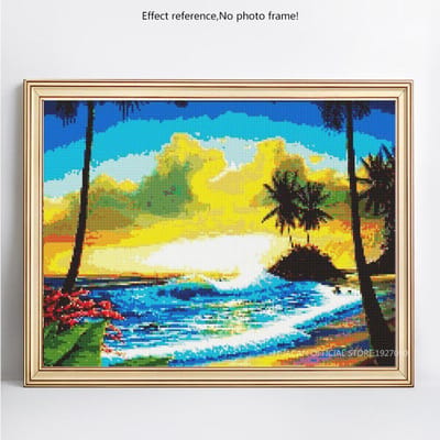 Mosaïque de diamant 5D à faire soi-même, perceuse ronde complète, peinture de diamant de mer et de plage, broderie 20X30 yellow