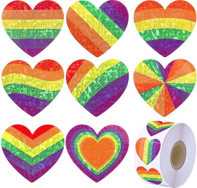 500 Stickers Op Rol - 2.5cm - Hart / Hartjes Regenboog Twist - Beloningsstickers - Stickers Kinderen - Sluitsticker - Sluitzegel - 25mm - 500 Stuks