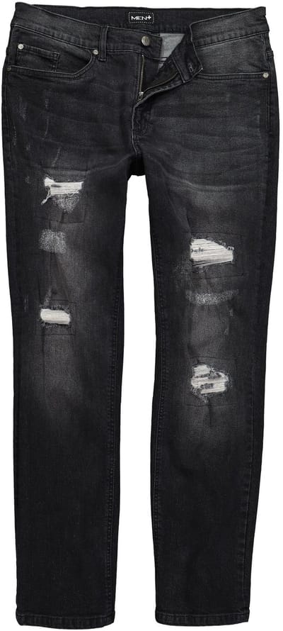 Men Plus - Heren - Jeans Buikfit Regular Fit 5-pocket destroyed-look - Zwart - Maat 68