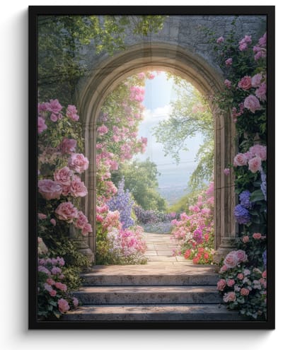 Poster in lijst - Fotolijst 50x70 cm - Posters - Doorkijk - Rozen - Vintage - Bloemen - Posterlijst zwart - Decoratie - Wanddecoratie woonkamer - Muurdecoratie slaapkamer