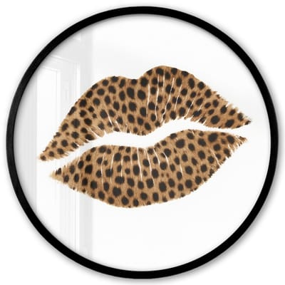 Poster in lijst Rond - Fotolijst 40x40 cm - Posters - Lip - Panterprint - Minimalistisch - Wit - Ronde posterlijst zwart - Decoratie - Wanddecoratie woonkamer - Muurdecoratie slaapkamer