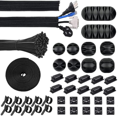 Kabelmanagement - kabelorganizer set met 142 stuks - kabelbinders - zelfklevende klittenband - siliconen kabelhouders - kabelklemmen - basishouders Kabel organiser