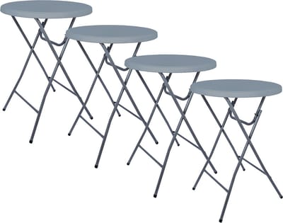 BRASQ Statafel Grijs - ø80 x 110 cm - Set van 4 - staantafel - partytafel - Bartafel - voor binnen en buiten - Vouwtafel - Inklapbaar - kunststof en metaal