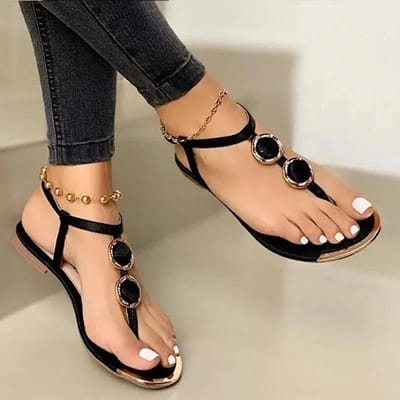 Nieuwe Zomersandalen Dames Mode Casual Strand Buiten Teenslippers Sandalen Metalen Decoratie Dames Platte Schoenen Grote Maat 35-43 40 gray