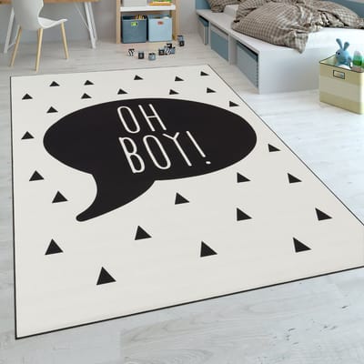 Flycarpets Kindervloerkleed - Aleris - Oh Boy - Zwart / Wit