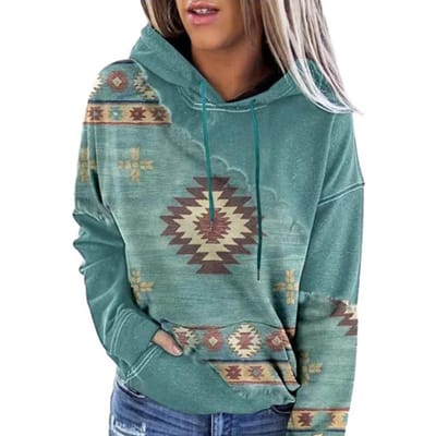 Dames herfst lente hoodie vintage print trekkoord losse trui capuchon lange mouw zachte casual zak kleurvaste dame top XXL