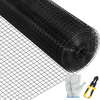 VEVOR 61 x 3048 cm gegalvaniseerd vinylgecoat stalen kettingschakelhek van 16 gauge met kniptang en een paar stoffen handschoenen, voor tuinafscheidingen en dierenverblijven