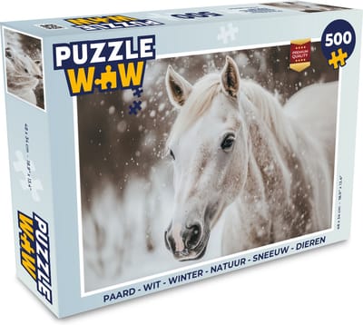 Puzzel Paard - Wit - Winter - Natuur - Sneeuw - Dieren - Legpuzzel - Puzzel 500 stukjes