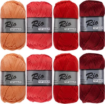 Haakgaren katoen ton sur ton rood roze - pakket met 8 bollen Rio
