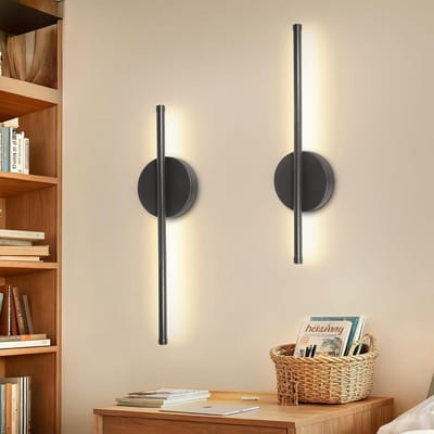 Draadloze Wandlamp Zwart 2-Pack Dimbaar met Afstandsbediening en Schakelaar - 3 Kleuren
