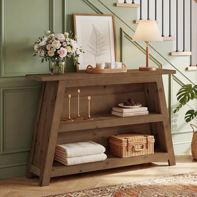 Tribesigns Massief houten Consoletafel - Sidetable met Opbergplanken - Bruin - Landelijke - 120 x 30 x 85 cm - Console Tafel voor Hal, Woonkamer, Entree