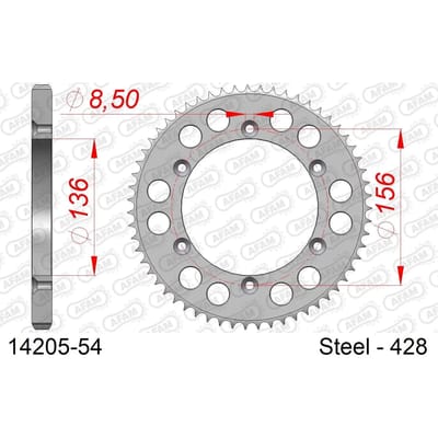Stalen tandwiel Afam 428 54 dents