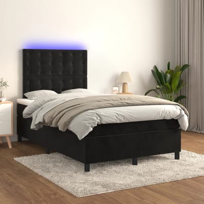 vidaXL - Boxspring - met - matras - en - LED - fluweel - zwart - 120x200 - cm