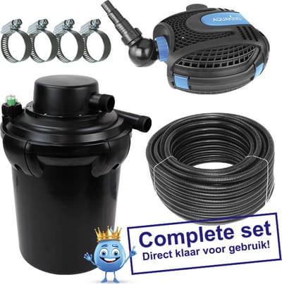Aquaking Drukfilter Pf² 10 NG Vijverfilter Complete Set Incl. Vijverpomp, Waterslang & RVS Slangklemmen - UV Lamp - Vijverpomp - Vijverfilter - UV Lamp Vijver - Vijverpomp voor in Vijver