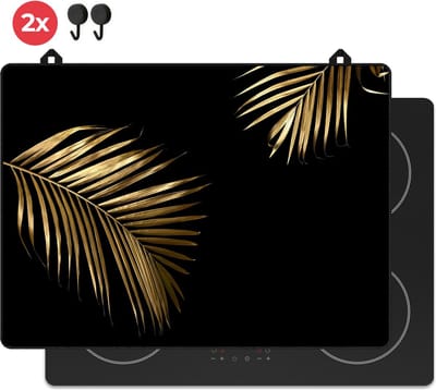 KitchyMist Inductie Beschermer 71x52 cm - Gouden Bladeren - Kookplaat Beschermer - Afdekplaat voor Kookplaat - Inductie Mat - Spatscherm Achterwand Keuken