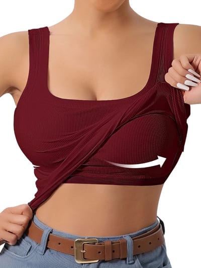 Livano Open Rug Top - Backless - Body - Jurk - Shirt - Bordeauxrood - Maat XS