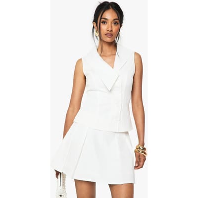 boohoo Dames Side Pleat Tailored Mini Rok | Wit | Maat: 38