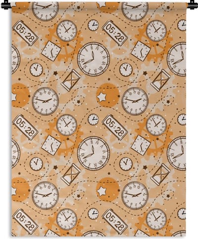 Wandkleed - Wanddoek - Patronen - Klok - Zandloper - 150x200 cm - Wandtapijt