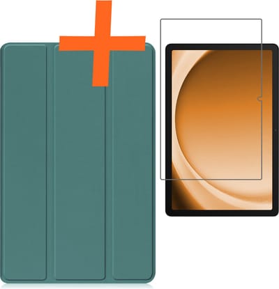 Hoesje - Geschikt voor Samsung Galaxy Tab A9 - Met Screenprotector - Trifold Bookcase - Hard Cover - Hardcover Book Case - Tablet Hoes - Donkergroen