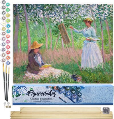 Figured'Art Schilderen op Nummer Volwassenen canvas In de bossen van Giverny - Monet - Handwerk acrylverf Kit DIY Compleet - 40x50cm met DIY houten lijst