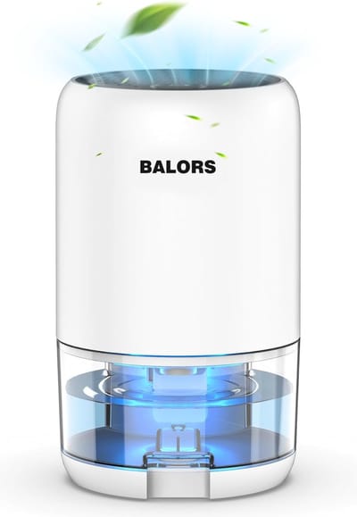 BALORS® Luchtontvochtiger en Luchtreiniger - 1L Verwijderbare Waterreservoir - Stil & energiezuinig - Dehumidifier voor Slaapkamer, Woonkamer, Badkamer en Kelder - Vocht- en allergievrij binnenklimaat - Wit