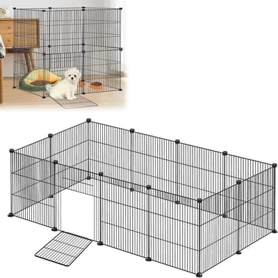Buitenren voor kleine huisdieren - 142x72x36 cm, 12-delig, Zwart