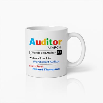 Witte Mok 330ml – “Auditor Search: World’s Best Auditor” Grappige Gepersonaliseerde Accountantsmok