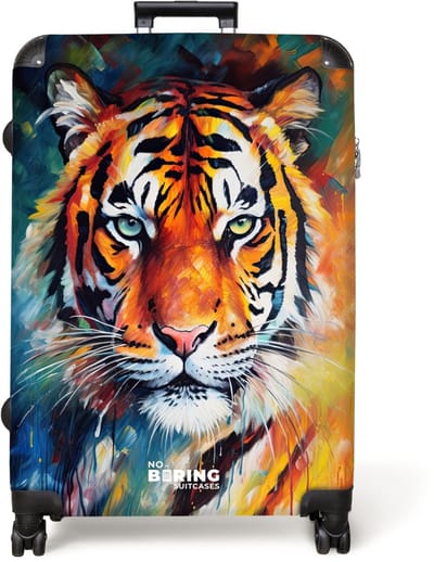 NoBoringSuitcases.com® - Koffer groot - Reiskoffer lichtgewicht - Portret van een tijger als olieverf kunst - Rolkoffer met 4 wielen - Grote trolley XL - 98 liter bagage