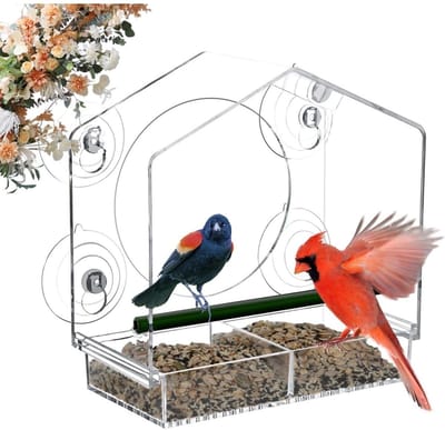 GELLDG Vogelvoederstation - Vogelvoederspender - Met Sterke Zuignappen - Grote Capaciteit - Vogelvriendelijk - Geschikt voor Venster - Plastic - 21*10*10cm - Geschikt voor Wilde Vogels - Anti-Eekhoorn
