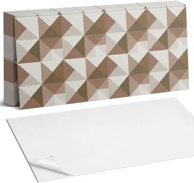 Coloray Plaktegels - Geometrie in driehoeken Zelfklevende Wandtegels - 40 cm x 20 cm - Bruin Plaktegels - 10 stuks - Rechthoek PVC Tegels - Plaktegels Badkamer - Vloertegels Zelfklevend - Vinyl Tegels Zelfklevend - Portugese Tegels