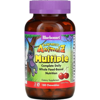 Bluebonnet Nutrition, Rainforest Animalz, Complete Daily Natural Food-Based Nutrients, Kersensmaak, 180 kauwtabletten