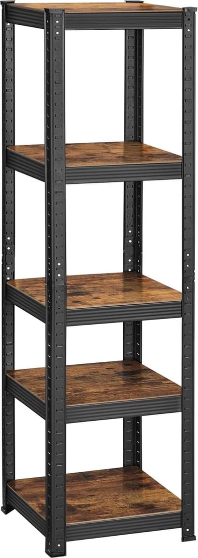 MIRA Home - Boekenkast - Industrieel - Woonkamer - Hout/Metaal - Grijs/Bruin - 74x24x190,5