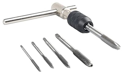 Verstelbare T-handgreep ratel tap chuck houder sleutel met 5 stuks HSS metrische draad tap set M3 M4 M5 M6 M8