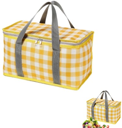 1 stuk - Geïsoleerde picknickkoeltas - Draagbare kampeertas met grote capaciteit - Opbergvak - Ritssluiting aan de bovenkant voor isolatie of koeling - Perfect voor picknicks, strand, afhaalmaaltijden en buitenactiviteiten (35 x 20 x 20 cm,geel)