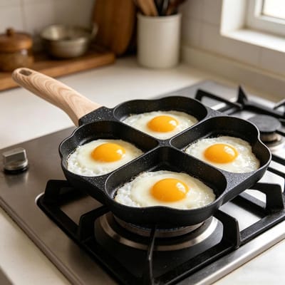 Eierpan Hartvorm - Omeletpan Koekenpan - Ontbijt Maken - Antiaanbaklaag - 4 Kops - Zwart