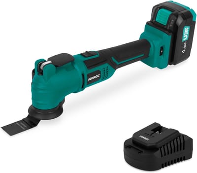 VONROC Accu Multitool 20V - met schraapmes, invalzaagblad, schuurzool en schuurpapier - 6 snel-heden: 7.000 - 19.000 rpm - Incl. 4.0Ah accu en snellader