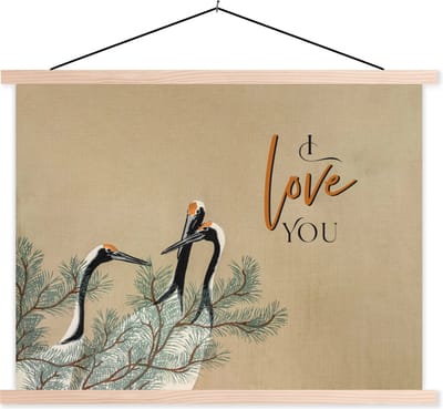 Posterhanger incl. Poster 120x90 cm - Schoolplaat - I love you - Quotes - Spreuken - Liefde - Relatie - Textielposter - Blanke latten