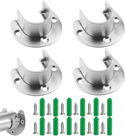 Ronde buishouders set van 4, kledingrail bevestigingsmateriaal, gordijnroede houder met schroeven voor kasten en pijpen (25mm)