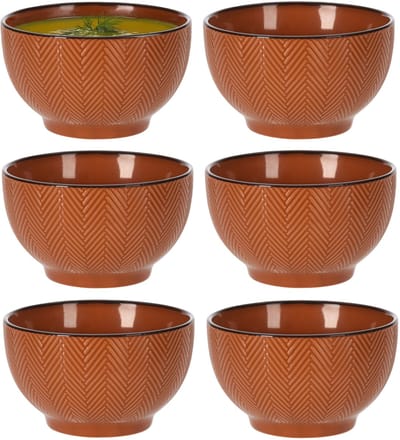 Siaki Soepkom Fishbone - 6x - terra - 14 x 8 cm - keramiek - kommetjes/schaaltjes - 680 ml