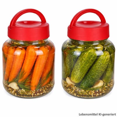 2er Set Kim Voorraadpot 1,7L van glas met rode deksel en handvat - 75373