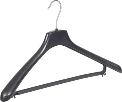 De Kledinghanger Gigant - Mantelhanger - Kostuumhanger - Jassenhanger - Volwassenen - FR46 - 50 Stuks - Kunststof - Zwart - Gebogen Model - Schouderverbreding 3,3 cm - Broeklat - 46 cm - Kledinghanger - Kleerhanger - FR-Serie (FR46/B_00/50)