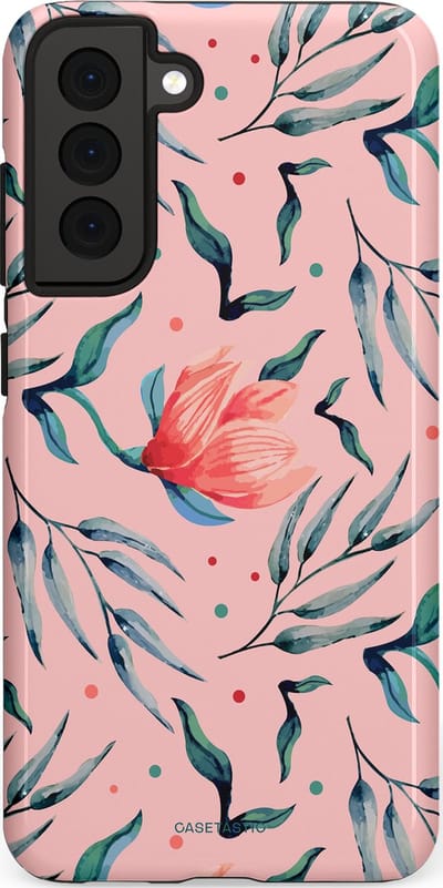 Casetastic hoesje geschikt voor Samsung Galaxy S21 FE 5G - Dubbellaagse bescherming - Roze Bloemen en Takken - Fashion Case - Lichtroze Zilver Perzik