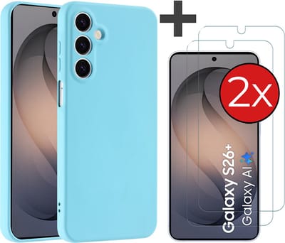 Hoesje geschikt voor Samsung Galaxy S26 Plus hoesje zacht siliconen met 2 Stuks gehard glas Screenprotectors - Arara backcover - Blauw