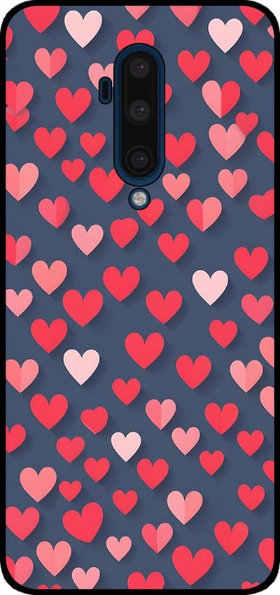 Smartphonica Telefoonhoesje Geschikt voor OnePlus 7T Pro met Roze en Rode Hartjes Opdruk - TPU Backcover Case With Rosé and Red Heart Design geschikt voor OnePlus 7T Pro