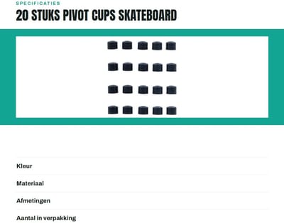 Dailygoods- Pivot Cups 16 mm - 20 Stuks - Skateboard/Longboard - Vervanging voor Trucks - PU Materiaal - Ruisonderdrukkend - Skateboard Onderdelen