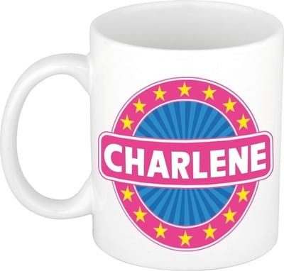 Bellatio Decorations - Charlene voornaam - koffiemok - beker - wit/roze - 300 ml - Cadeau - Dames - Collega - Moederdag - Verjaardag