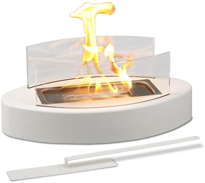 Tafelhaard Ovaal Bio-Ethanol - ca. 20x35x6 cm - Met Windscherm & Doofgereedschap - Voor Binnen & Buiten - Wit